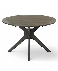 Mondawe 47-in Round Outdoor Dining Table in Gray Acacia Wood with X-Base