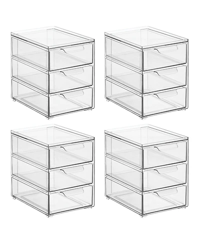 mDesign 3-Drawer Stackable Organizer for Kitchen or Pantry - Set of 4 - Clear