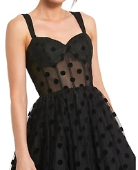 Mac Duggal Petite Polka Dot Net Bustier A-Line Midi Dress