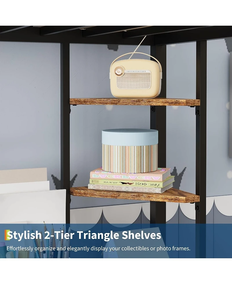 gaomon Loft Bed Twin with Large Desk and 2-Tier Storage Shelves, Heavy Duty Metal Ladder Guardrail