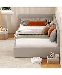 gaomon Twin Velvet Daybed with Headboard, Corner Sofa Bed Frame with Guardrails, Upholstered Bed for Bedroom