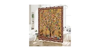 Slickblue 72-inch Brown Red Orange Green Floral Tree Birds Plants Flowers Shower Curtain