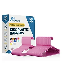 Lifemaster Kids Plastic Hangers, Pink, 11.6", with shoulder notches, space-saving, hold 5 lbs, ideal for baby, toddler & kids clothes, 50-pack.