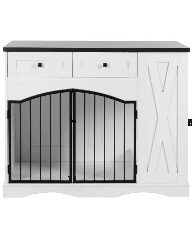 Aostirmotor Dog Crate with 3 Drawers,Removable Feeder in White