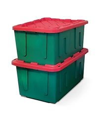 Homz Durable 27 Gallon Heavy Duty Holiday Storage Tote, Green/Red, (4 Pack)