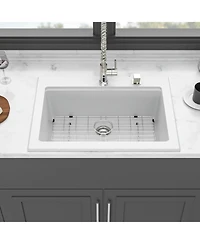 flynama 30x22x10inch White Quartz Composite Drop in Kitchen Sink Workstation Granite Deep