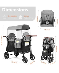 Kinder King All-Terrain Wagon Stroller for Two Kids with Canopy, Snack Tray and Shock-Absorbing Wheels