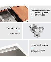 flynamab25x22x10 Inch Drop In Topmount Workstation Kitchen Sink 16 Gauge T304 Stainless Steel Single Bowl With Cutting Board Colander