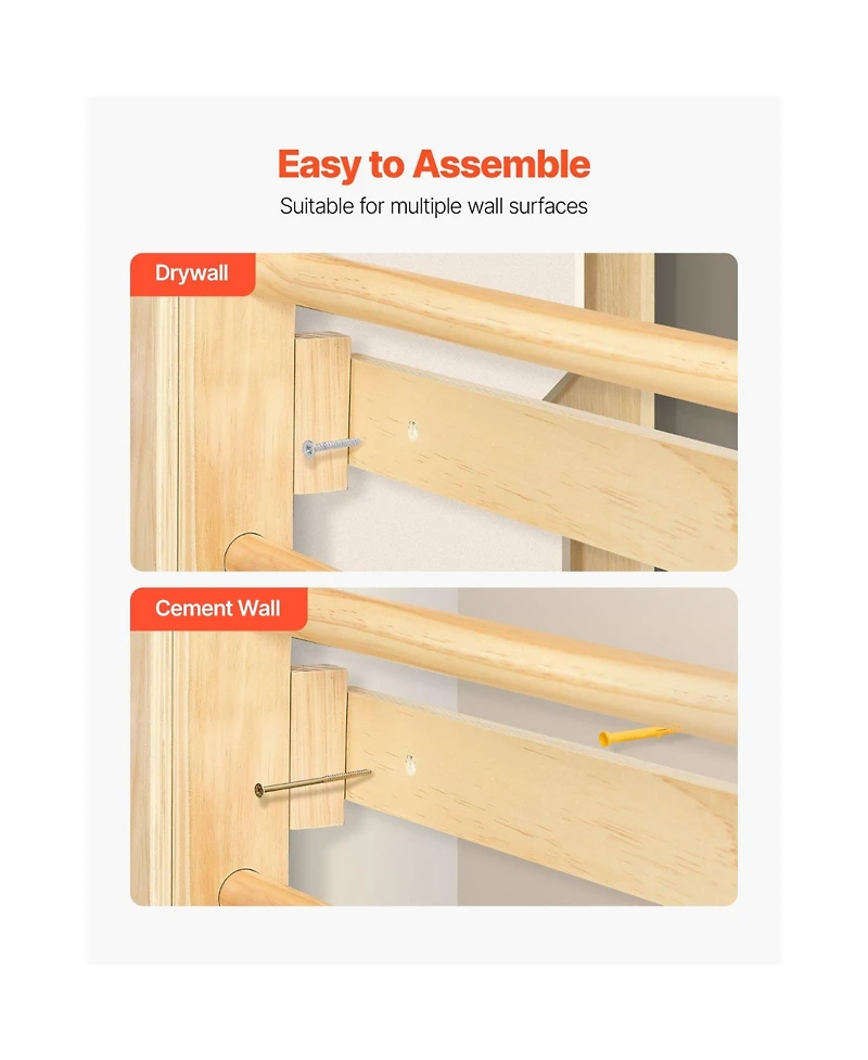 Swedish Ladder Wall Gym with 9-in-1 Solid Wood Stall Bars