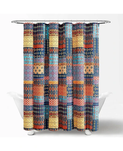Slickblue Patchwork Shower Curtain in Navy, Orange, Yellow, Teal, 72-Inch