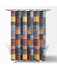 Slickblue Patchwork Shower Curtain in Navy, Orange, Yellow, Teal, 72-Inch