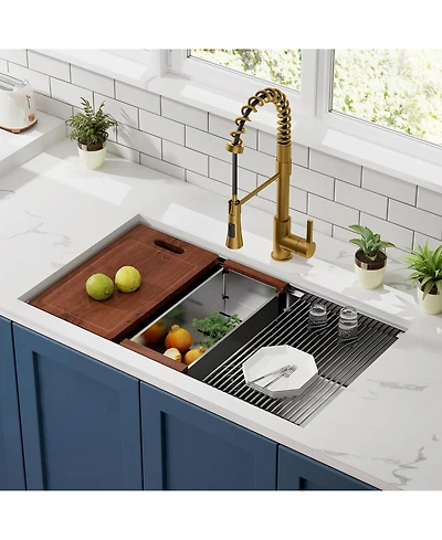 flynama 33x19inch Undermount Workstation Sink 10 Inch Deep Stainless Steel Single Bowl with Accessories