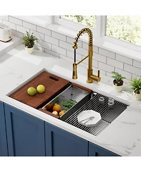 flynama 33x19inch Undermount Workstation Sink 10 Inch Deep Stainless Steel Single Bowl with Accessories