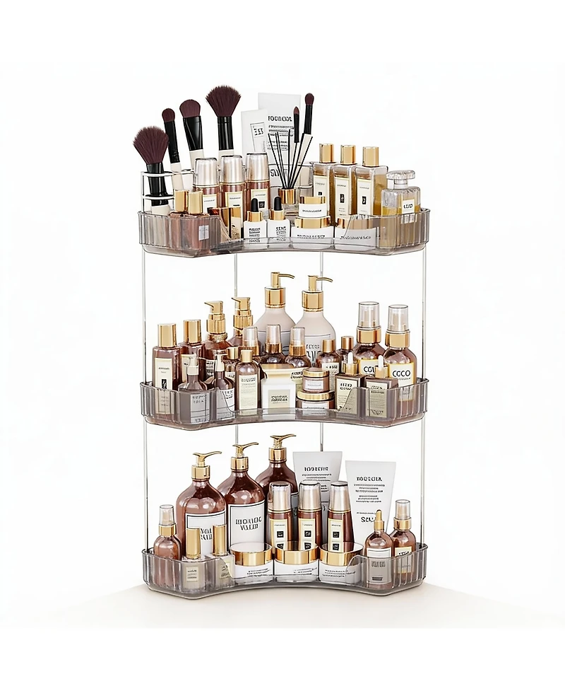 Yigii 3-Tier Corner Bathroom Organizer with Toothbrush & Makeup Brush Holders