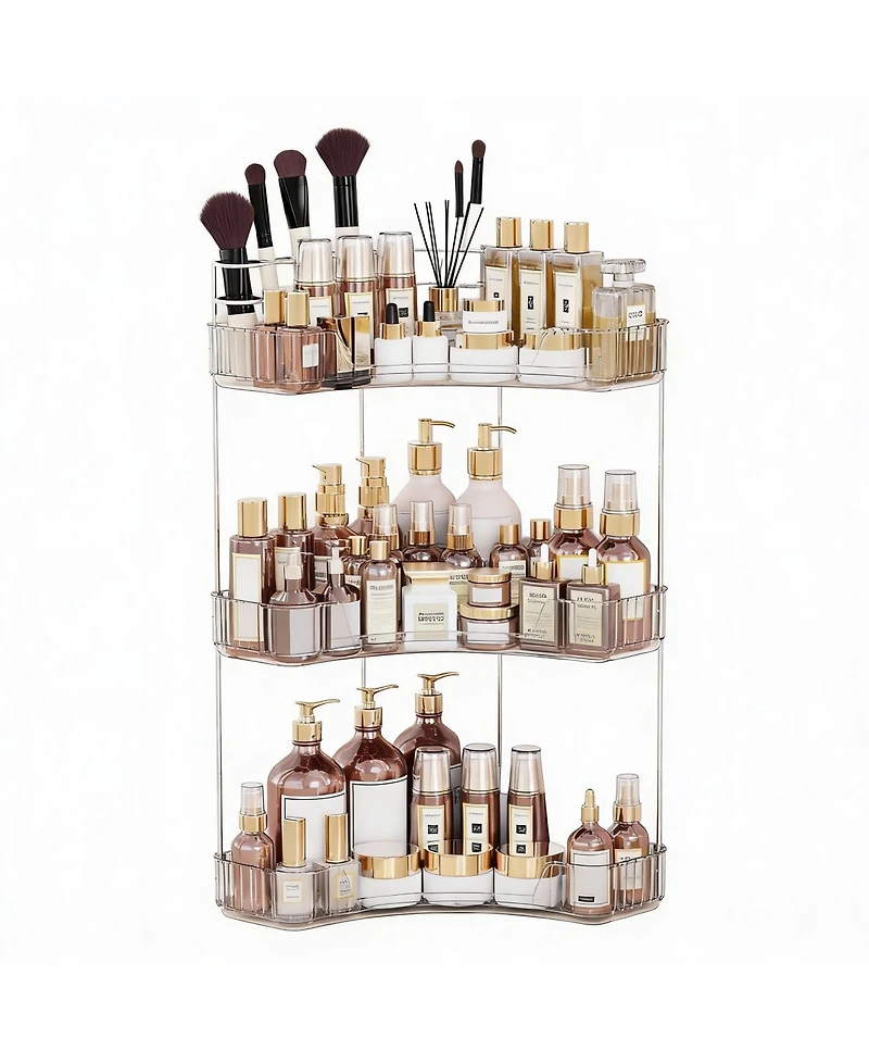 Yigii 3-Tier Corner Bathroom Organizer with Toothbrush & Makeup Brush Holders