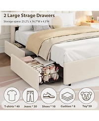 gaomon Led Twin Xl Bed Frame with Storage Headboard, Boucle Upholstered Kids 2 Drawers