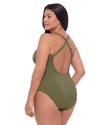 S3 Apparel Women's Sculpting Ribbed Scoop-Neck Crossback One-Piece Swimsuit