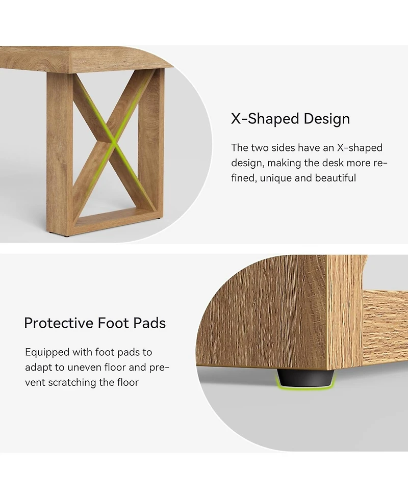 Tribesigns 63-Inch Computer Desk, Simple Thick Appearance, Study Gaming Writing Work Executive Desk for Home, Yellowish Brown