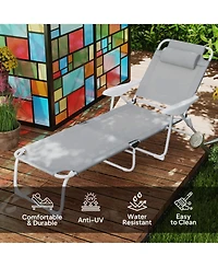 Outsunny Folding Chaise Lounge, Outdoor Sun Tanning Chair, Four-Position Reclining Back, Armrests, Iron Frame & Mesh Fabric for Beach, Yard, Patio, Bl