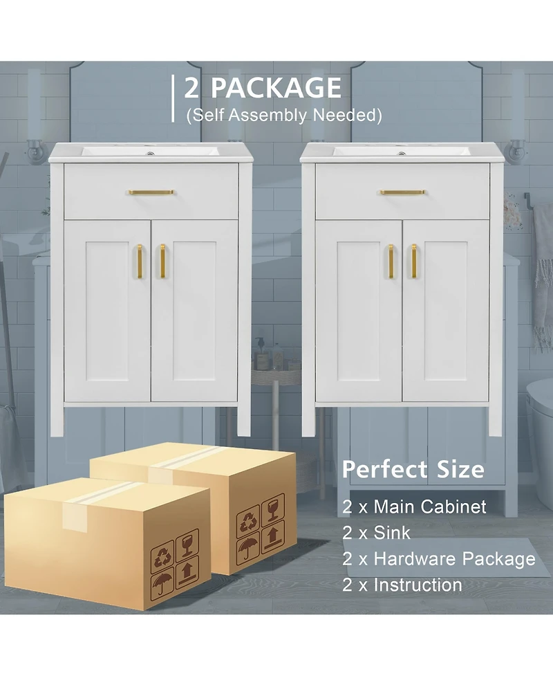 Cesicia Modern Freestanding 48 in. Bathroom Vanity with Ceramic Sink, Soft-Close Doors, Flip Drawer and Double-Layer Door Shelves