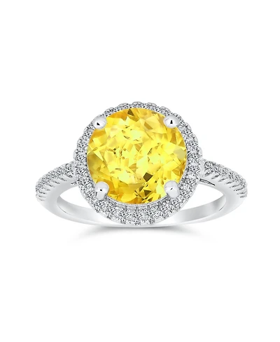 Bling Jewelry 3CT Clear Cz Round Solitaire Halo Promise Ring Sterling Silver Thin Pave Band