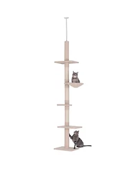 Aostirmotor 90.5''-102.25''Adjustable Height Floor-to-Ceiling Vertical Cat Tree in Beige