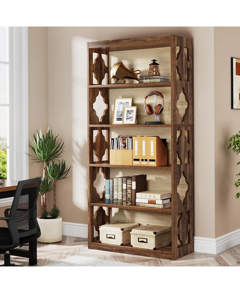 Tribesigns 6-Tier Bookcase Set of 2, 70-Inch Tall Freestanding Bookshelf with Rhombus Pattern for Living Room, Bedroom