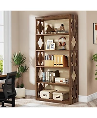 Tribesigns 6-Tier Bookcase Set of 2, 70-Inch Tall Freestanding Bookshelf with Rhombus Pattern for Living Room, Bedroom