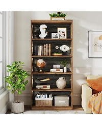 Tribesigns 6-Tier Bookcase Set of 2, 70-Inch Tall Freestanding Bookshelf with Rhombus Pattern for Living Room, Bedroom