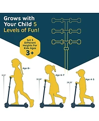 LifeMaster 3-Wheel Kids Scooter with Multi-Color Lights, 5-Height Adjustable Handlebar, Wide Anti-Slip Deck, Ages 3+, Supports 150 lbs