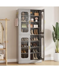 Aheaplus Shoe Cabinet with Led Light, Closet Organizer Adjustable Shelves