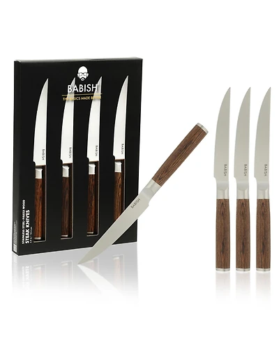 Babish 4-Piece 1.4116 German Stainless Steel Steak Knife Set with Dark Pakka Wood Handles Full-Tang Knives for Dining & Everyday Table Use
