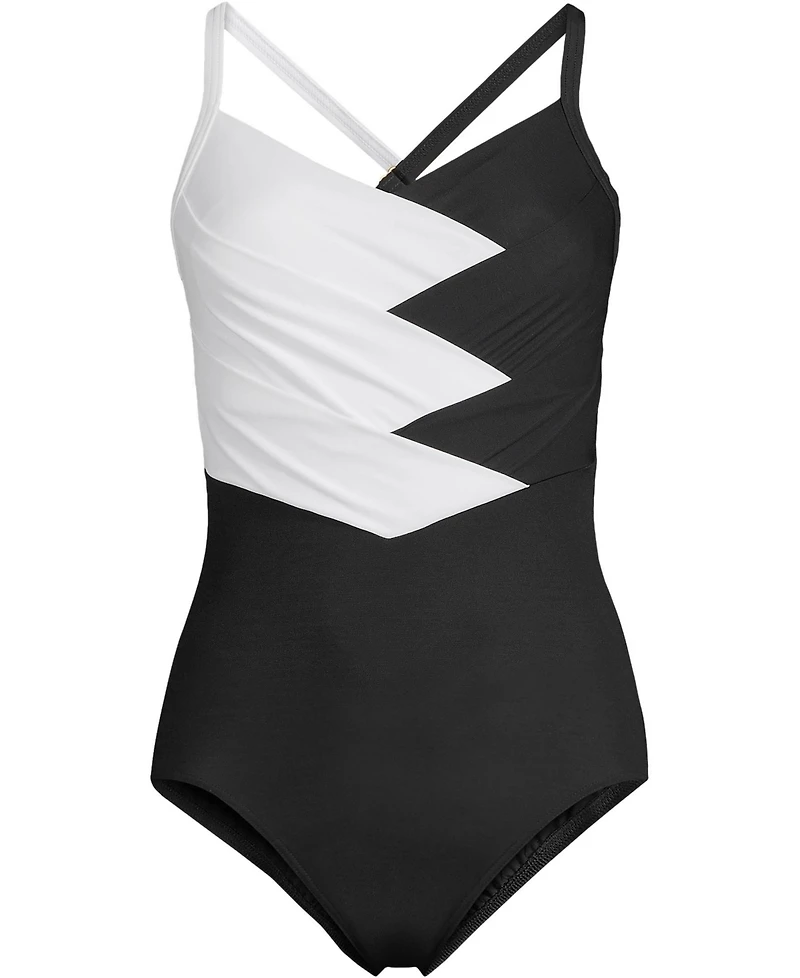 Lands' End Plus SlenderSuit Pleated Low Leg One Piece Swimsuit