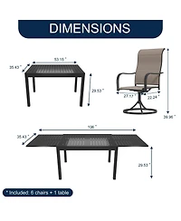 Boyel Living 7-Piece Outdoor Dining Set with Aluminum Extendable Table 53"- 106" and Swivel Dining Chair