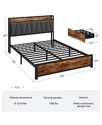 gaomon Easy Assembly Full Size Linen Upholstered Platform Bed Frame Space Saving, for Living Room