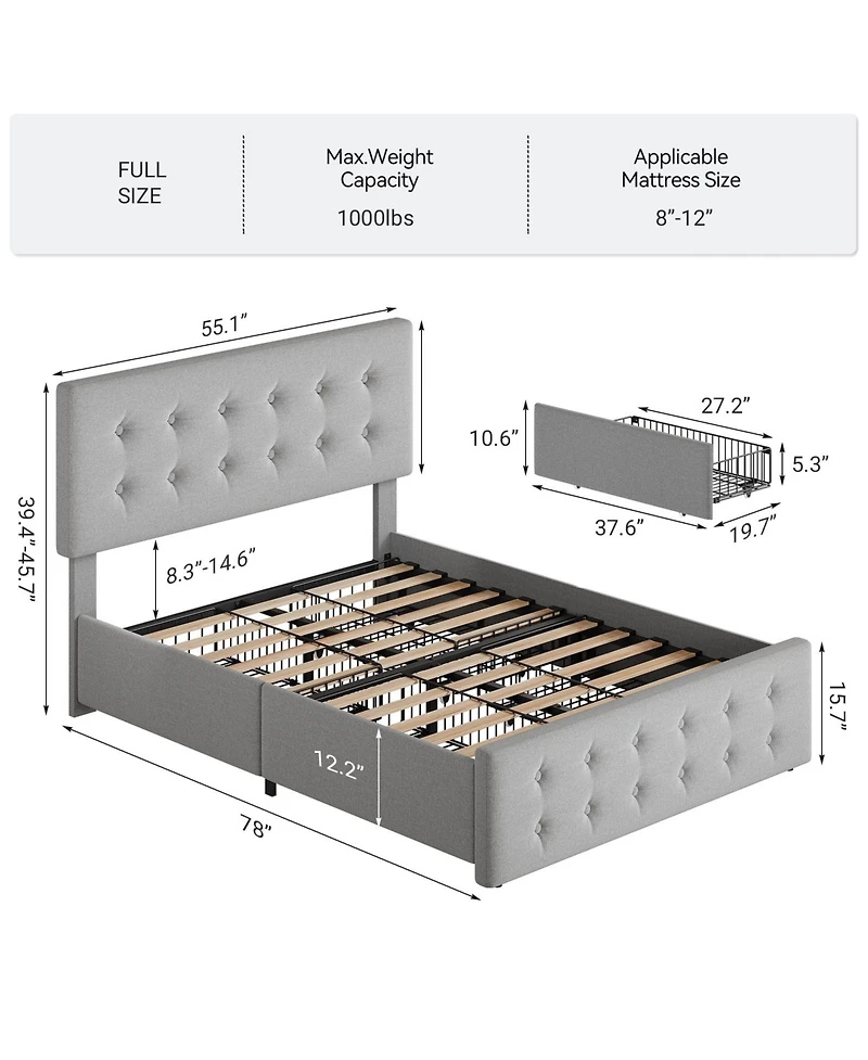 gaomon Easy Assembly Full Size Bed Frame Space Saving, for Living Room