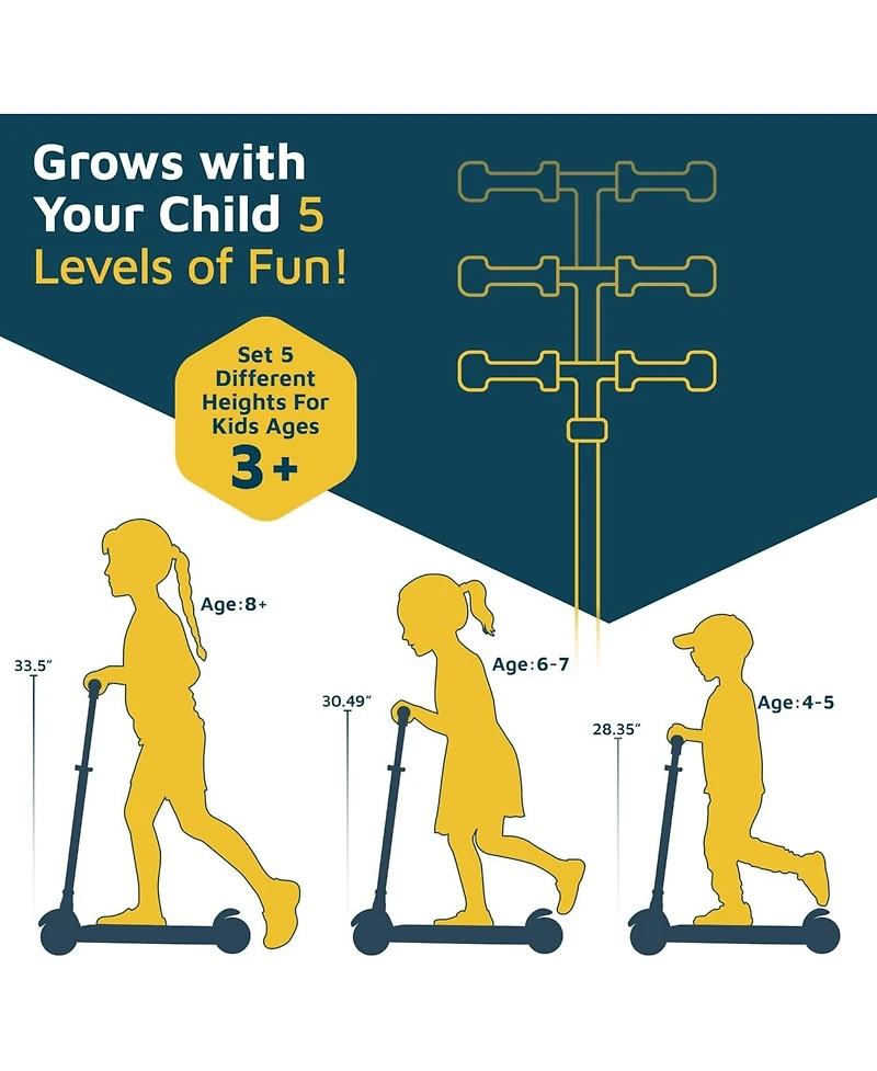 Lifemaster 3-Wheel Kids Scooter, Blue Red, with multi-color Led lights, 5-height adjustable handlebar, wide anti-slip deck, safety certified.