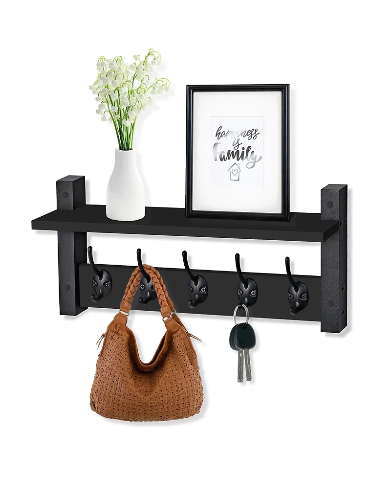 Sorbus Inch Floating Wall Shelf with 5 Heavy Duty Hooks