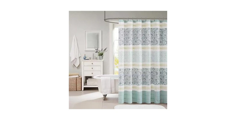 Slickblue 72 x 72-in Cotton Shower Curtain with Teal Blue Grey Cream White Paisley Pattern