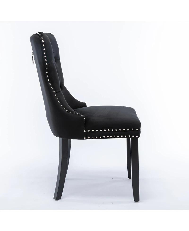 Dyhome Modern Velvet Upholstered Dining Chairs Set of 2, Mid Century Kitchen Side Chairs with Back Pull Rod for Kitchen, Living Room