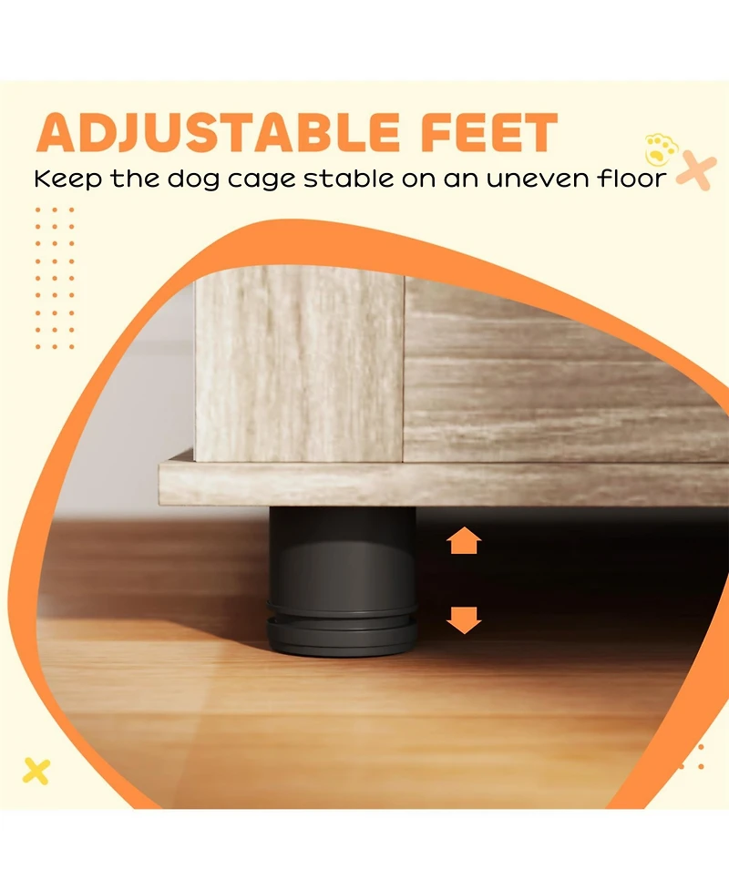 Aostirmotor Dog Crate Furniture with 2 Doors, Adjustable Non-slip Foot Mats in Walnut Brown