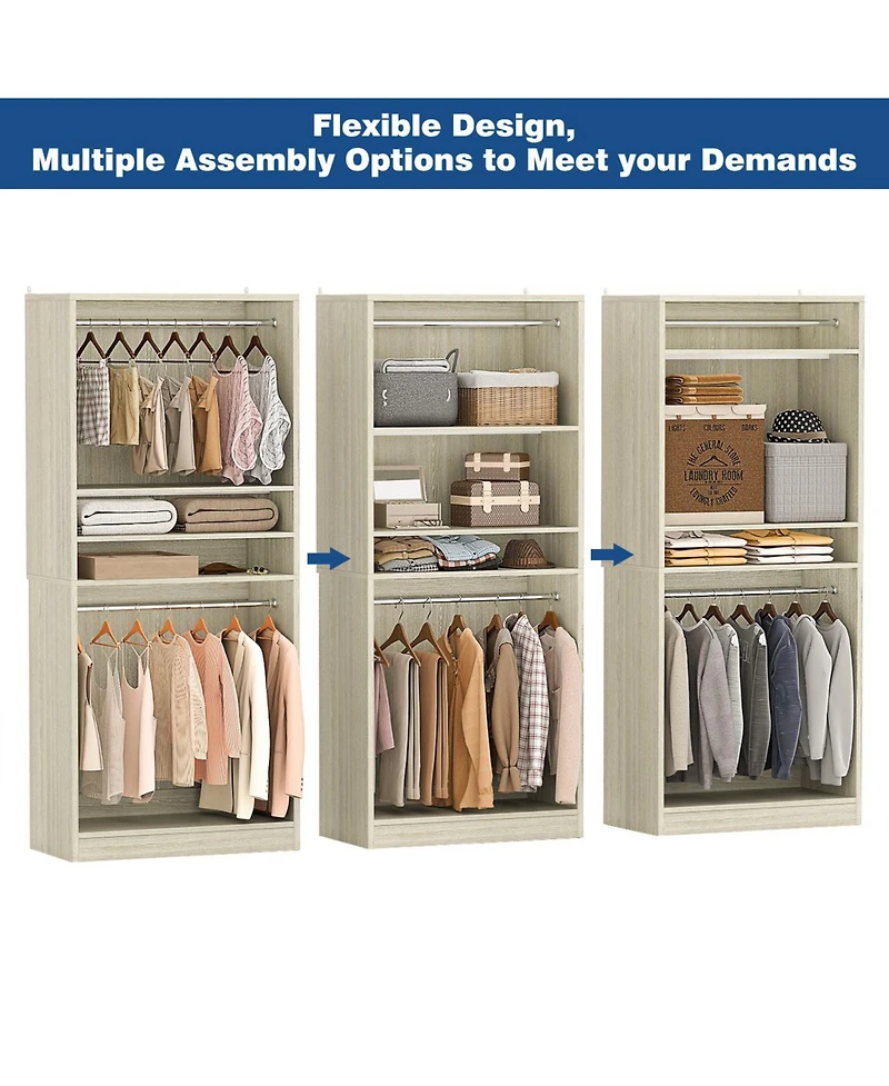 Aheaplus 36" Wooden Closet Organizer with Adjustable Shelves, Freestanding Wardrobe Hanging Rails