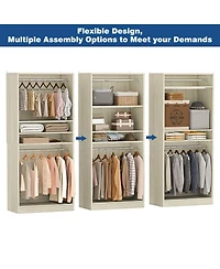 Aheaplus 36" Wooden Closet Organizer with Adjustable Shelves, Freestanding Wardrobe Hanging Rails
