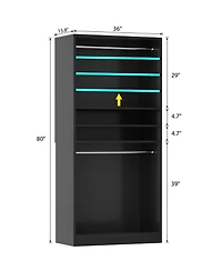Aheaplus 36" Wooden Closet Organizer with Adjustable Shelves, Freestanding Wardrobe Hanging Rails