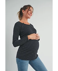 Hello Miz Maternity Long Sleeve Striped Nursing Top