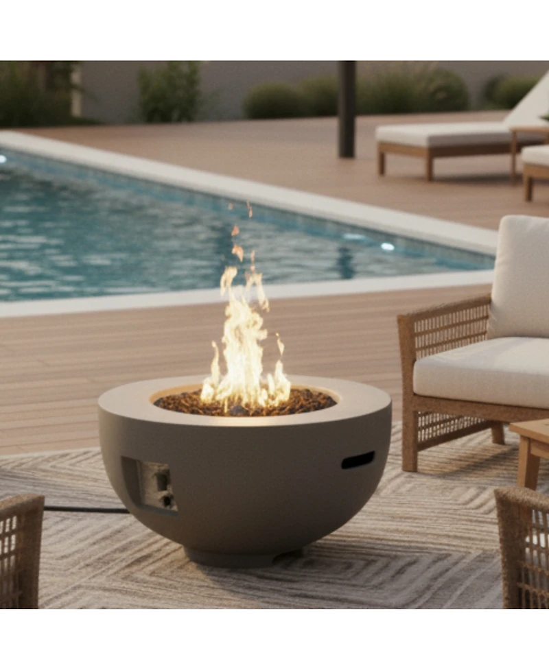 Mondawe 28" Round Propane Fire Pit Table, 40,000 Btu Concrete Fire Bowl with Cover & Lava Rocks