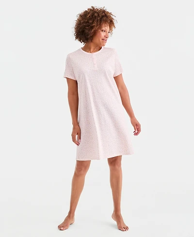 Charter Club Women's Cotton Essential Short-Sleeve Henley Sleepshirt, Macy's Exclusive