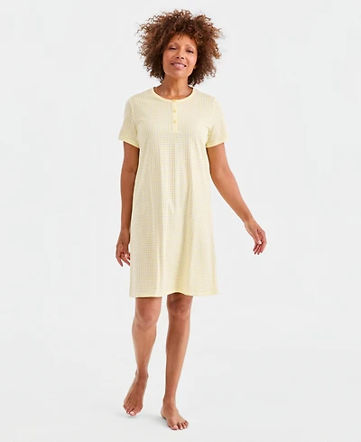 Charter Club Women's Cotton Essential Short-Sleeve Henley Sleepshirt, Macy's Exclusive