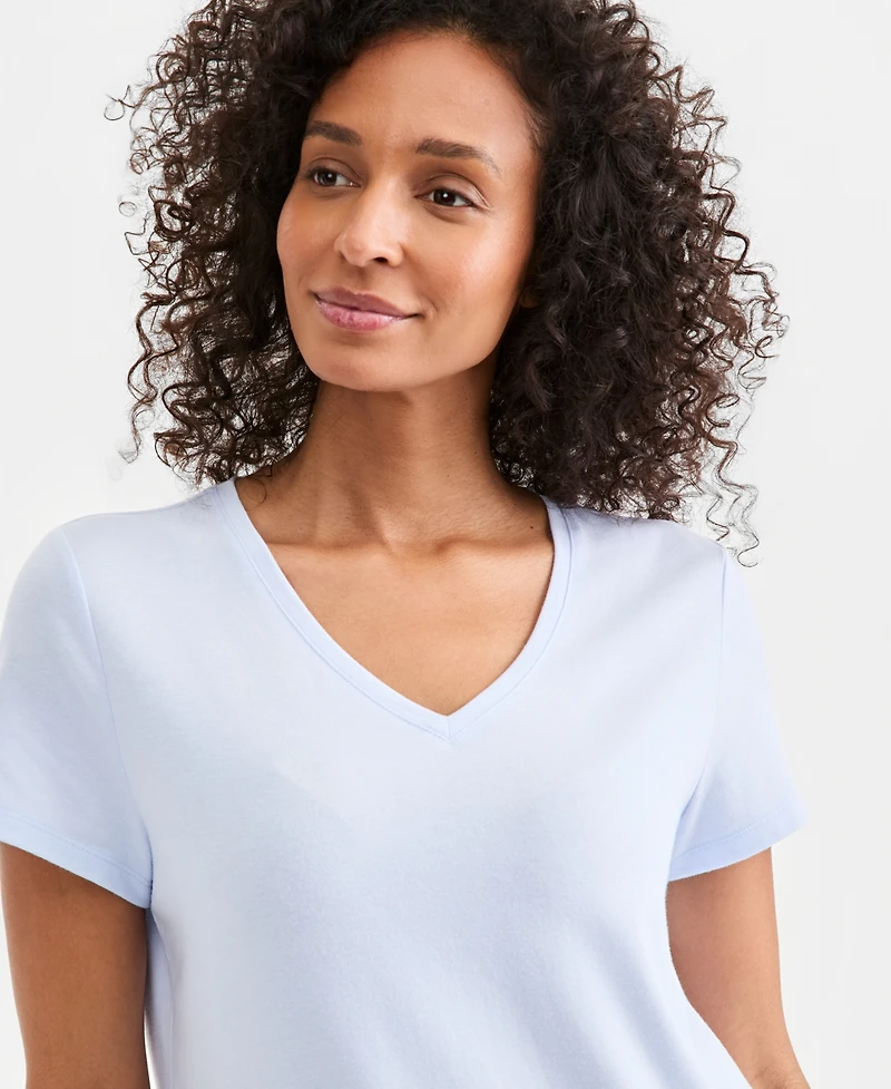 Charter Club Women's Solid V-Neck Short-Sleeve Sleepwear Top, Created for Macy's