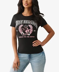 True Religion Women's Short Sleeve Crystal Buddha T-Shirt